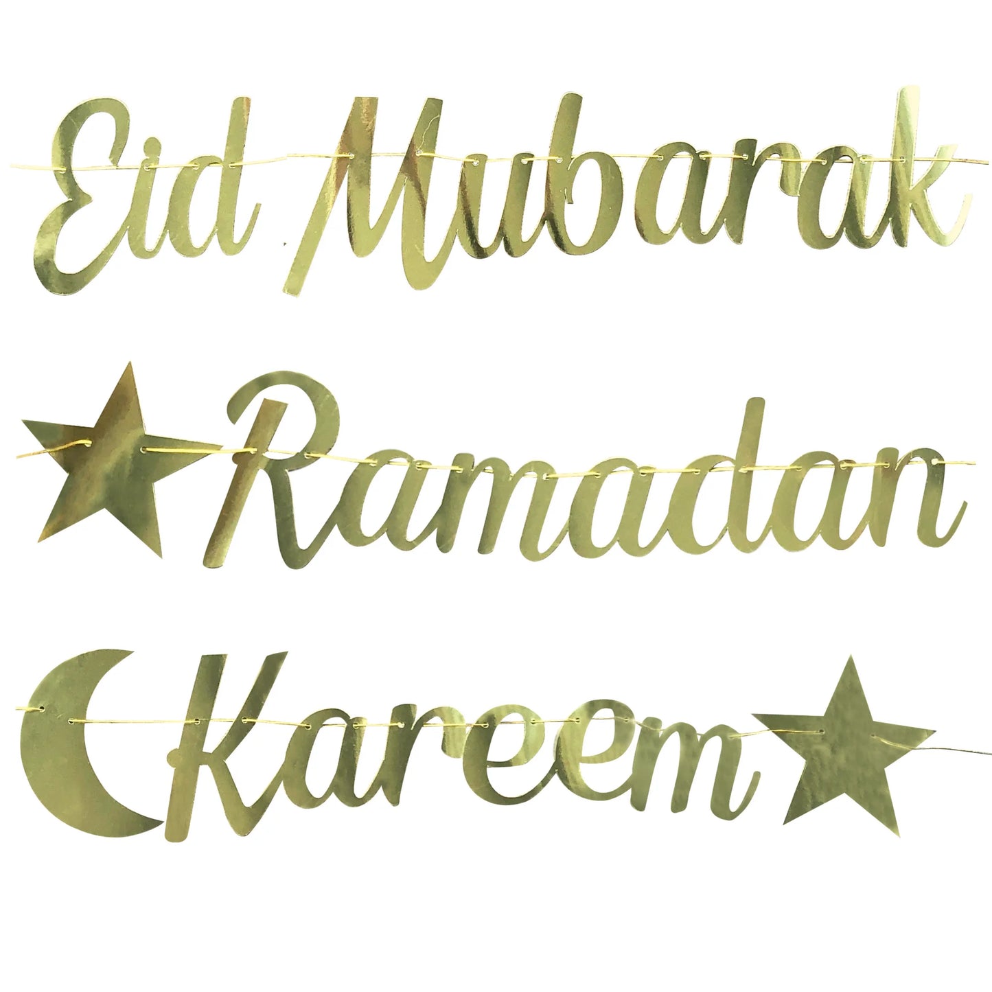 Gold Cursive Eid Mubarak and Ramadan Kareem Banner