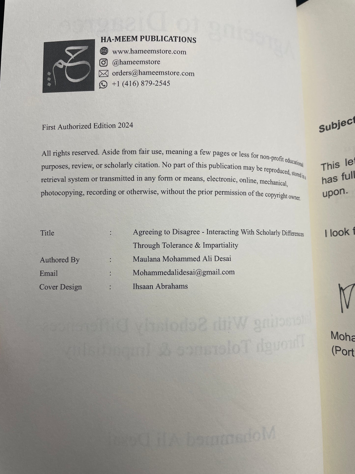 Agreeing to Disagree - Interacting With Scholarly Differences Through Tolerance & Impartiality